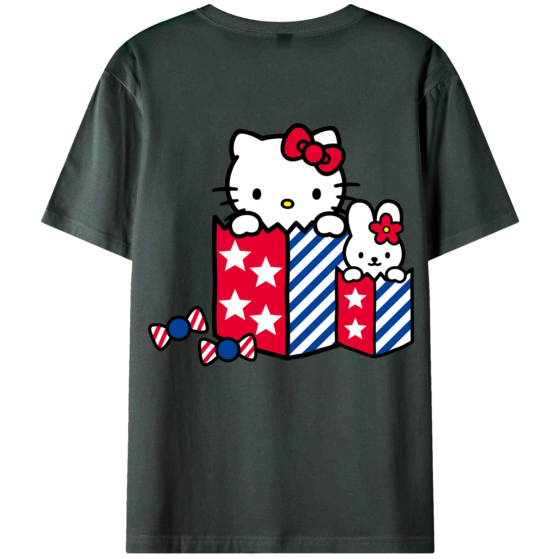 （画像用） Hello Kitty ハローキティ 綿100％ メンズ半袖Tシャツ（バックプリント） 通気性